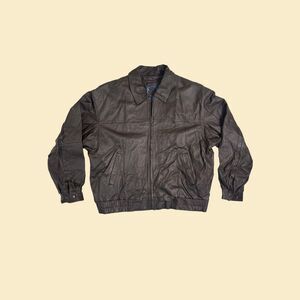 1990s XL leather jacket, vintage JCPenney dark brown zip up leather mens jacket